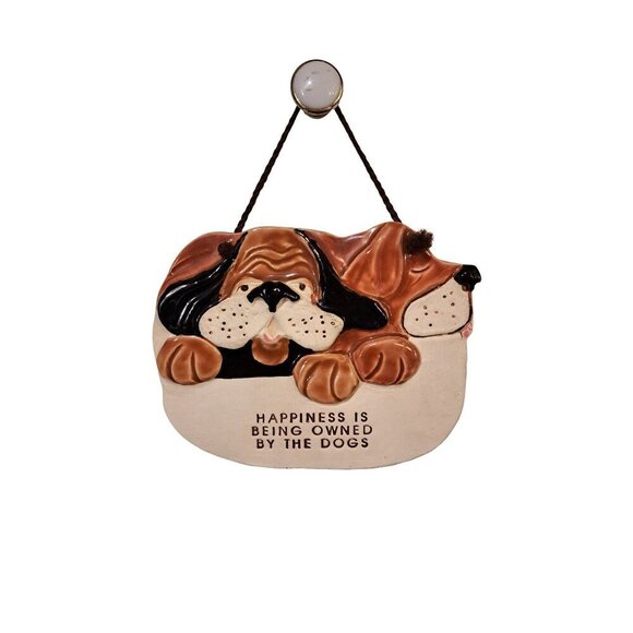 VTG SMOKY MOUNTAIN POTTERY Happiness is Being Owned by the Dogs Hanging Plaque - Picture 2 of 3